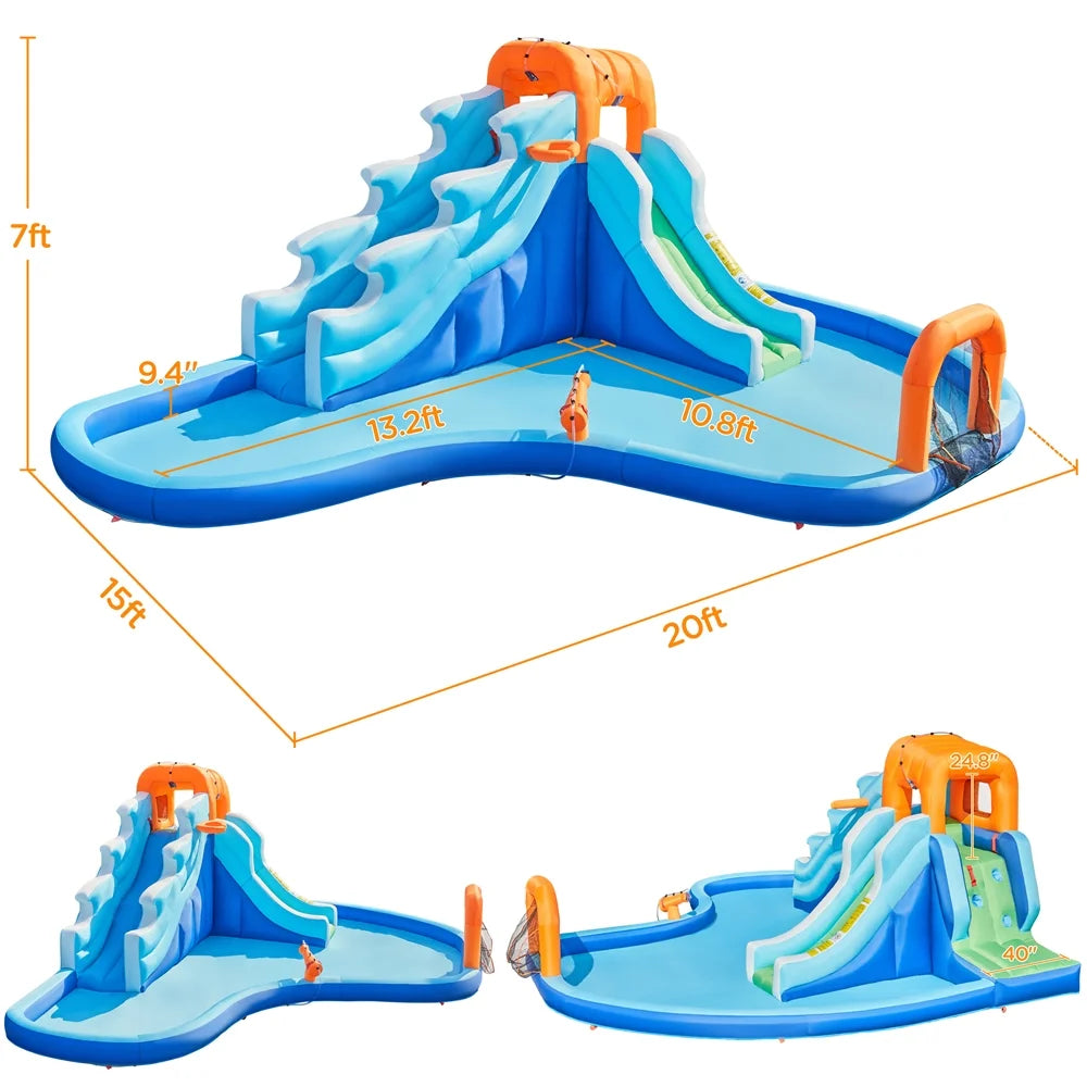 Dual Lane Inflatable Water Slide with Storage Bag & Blower F553