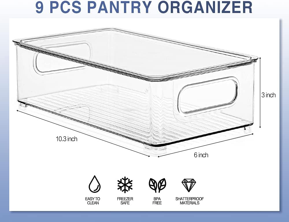 9 Pack Stackable Clear Refrigerator Organizer Bins with Lids D5168