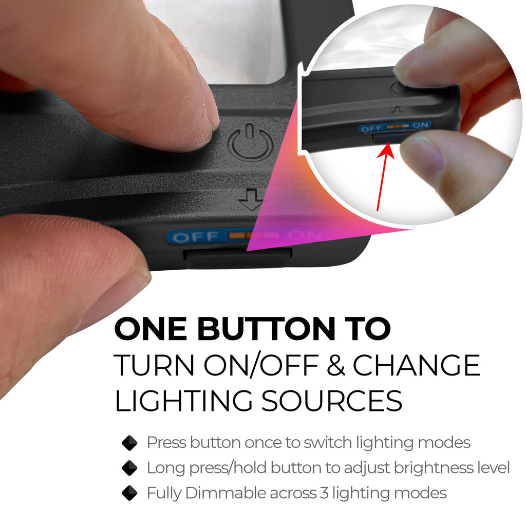 5X Large LED Full Page Magnifying Glass with Collapsible Hands-Free Stand & 3 Color Modes F931