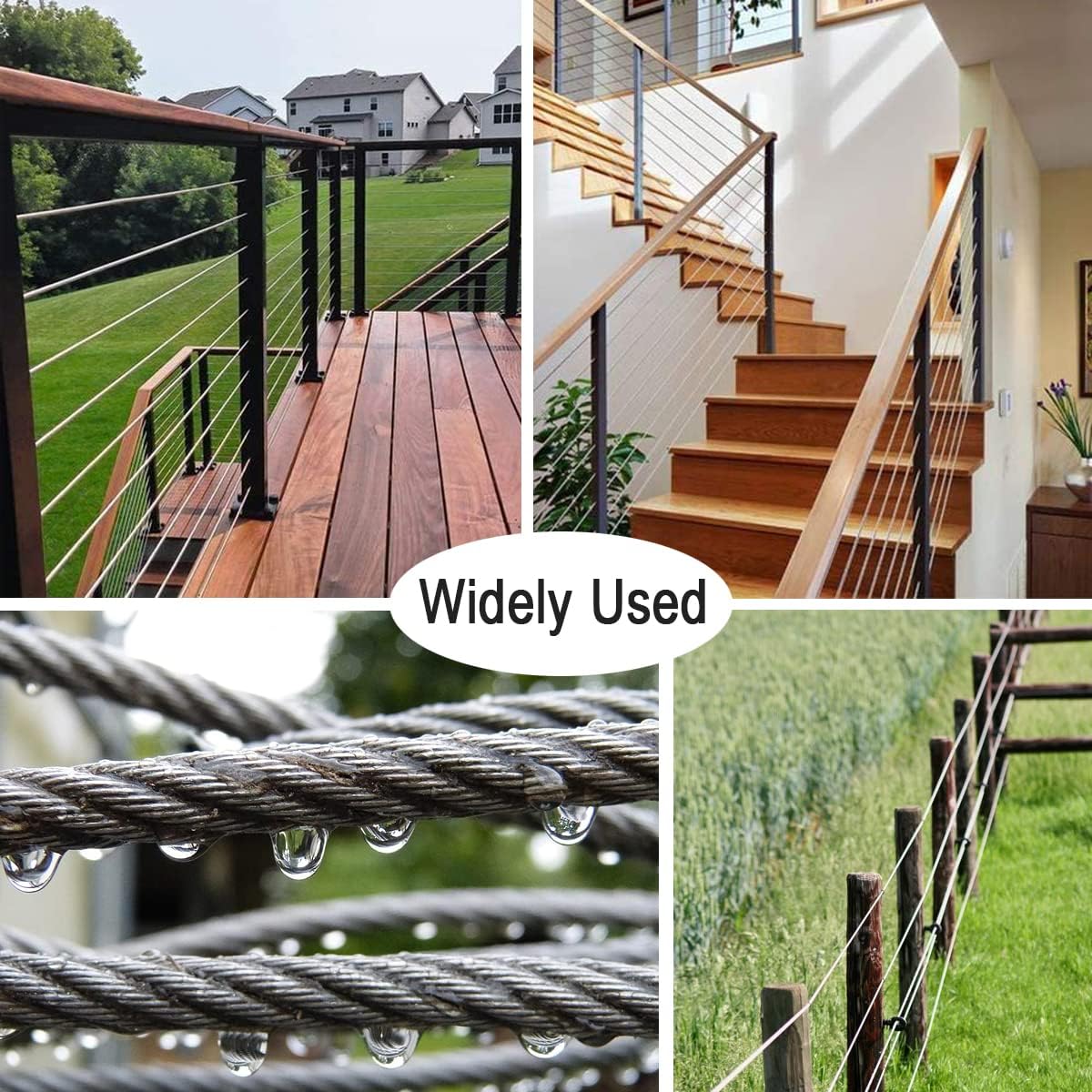 T316 Stainless Steel Aircraft Wire Rope Cable 66FT 1/8" 7 x 7 Strands E634142