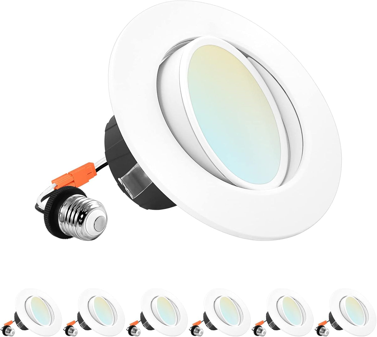 4 Inch Gimbal LED Recessed Lighting, 5 Color Selectable, Dimmable, 6 Pack T811