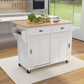 Mobile Kitchen Island Cart with Spice Rack and Towel Rack, Rolling Kitchen Island with Drop Leaf, 2 Drawers and Sliding Barn Doors B935