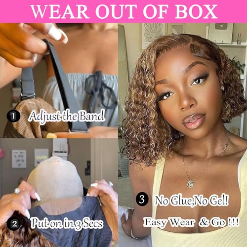 Deep Wave Curly Bob Lace Front Wig Human Hair 4x4 Lace Closure 180% Density 12in K162658