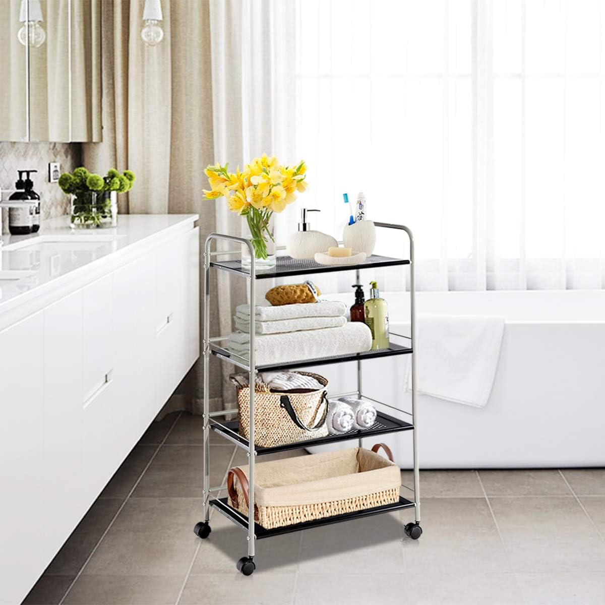 Rolling Steel Storage Cart with Lockable Wheels S7590