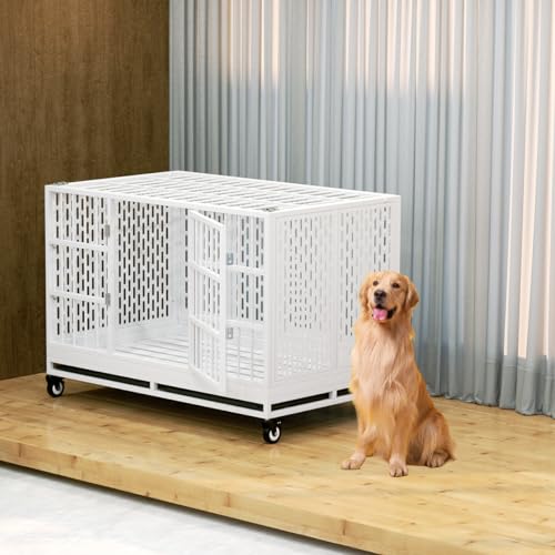 48 Inch Heavy Duty Metal Dog Crate with Wheels, Folding, Removable Tray P5298