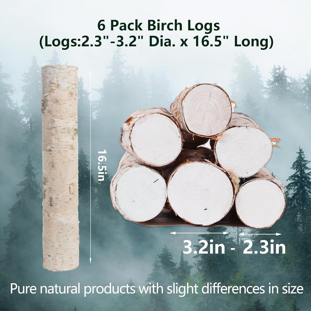 6 Pack Natural Birch Logs 2.3"-3.2" Dia. x 16.5" Length Q318