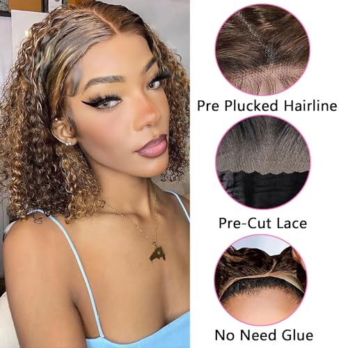 Deep Wave Curly Bob Lace Front Wig Human Hair 4x4 Lace Closure 180% Density 12in K162658