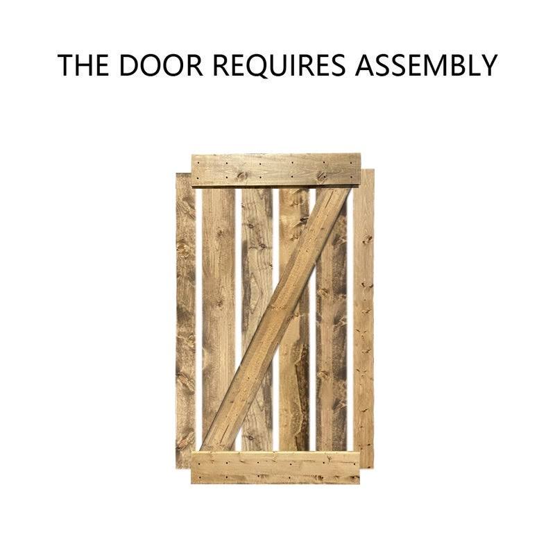 24 in. x 84 in. Gray Stained Solid Knotty Pine Wood Interior Sliding Barn Door with Hardware Kit J959110