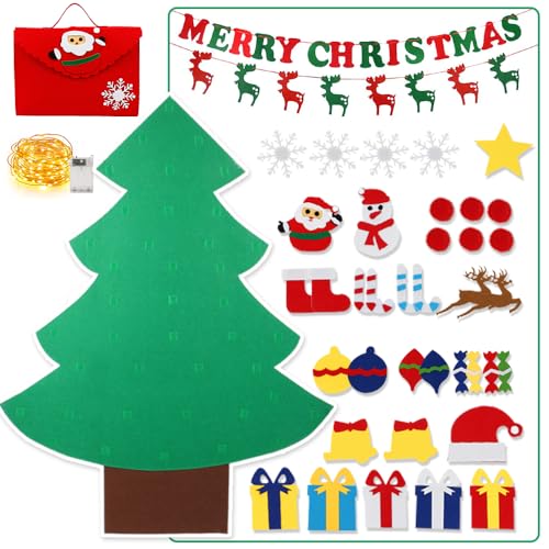4ft DIY Felt Christmas Tree with Light 45pcs Detachable Ornaments Storage Bag C94402