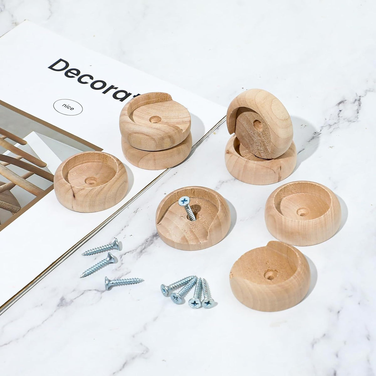 4 Sets Solid Wooden Closet Rod Holders with Screws E746354