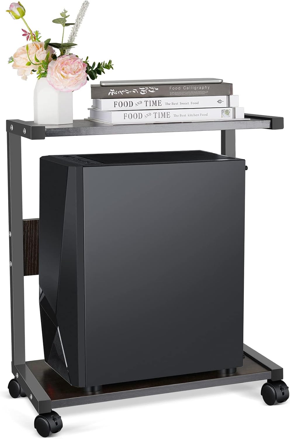 2-Tier Computer Tower Stand with Lockable Wheels F188