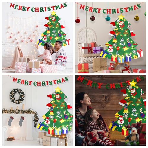 4ft DIY Felt Christmas Tree with Light 45pcs Detachable Ornaments Storage Bag C94402