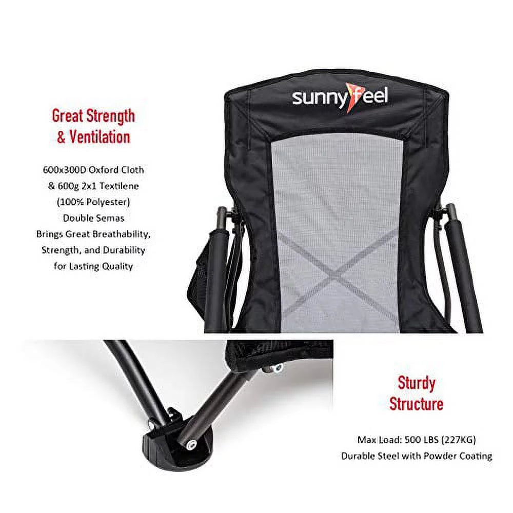 Low Beach Chair Folding Camping Mesh Back with Sling Strap Compact Heavy Duty 2 Pack Black E34741