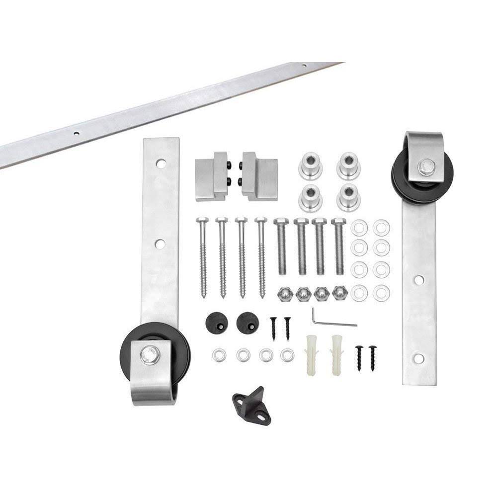24 in. x 84 in. Gray Stained Solid Knotty Pine Wood Interior Sliding Barn Door with Hardware Kit J959110