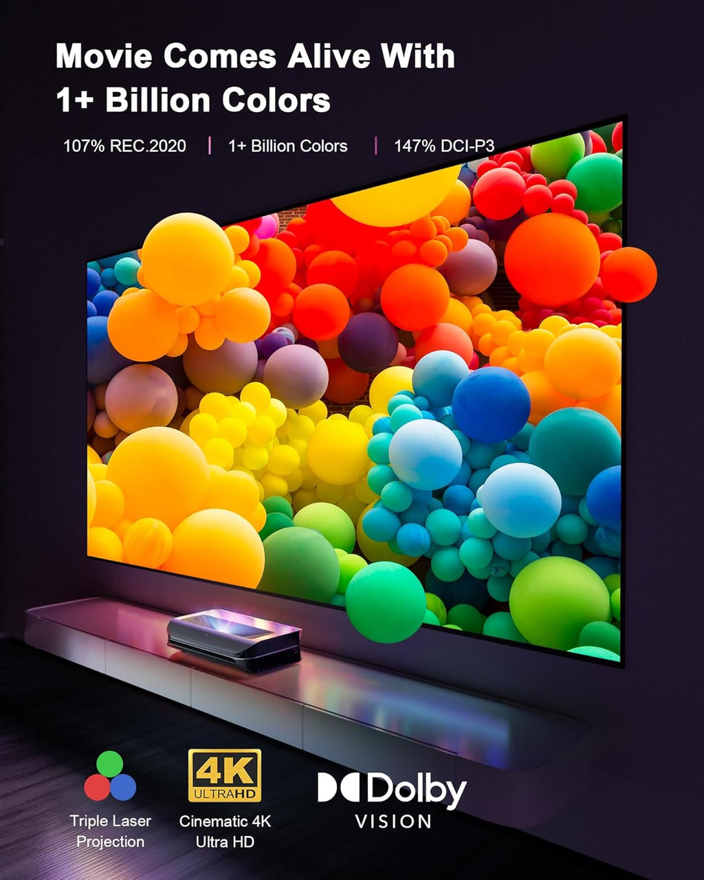 4K UHD Triple Laser Projector, 2600 Peak Lumens L332