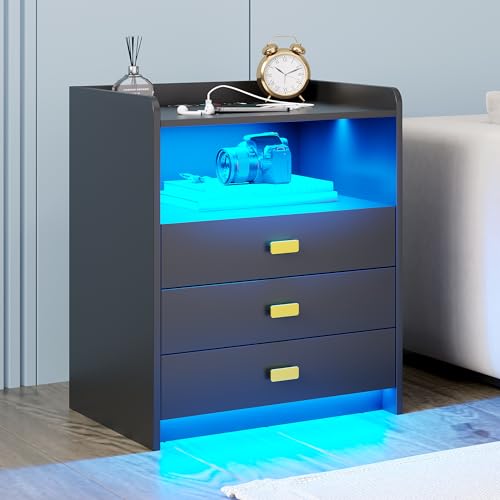 White Nightstand with 3 Drawers and USB Ports I3825