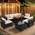 7 Pieces Patio Furniture Set with Cushions and Glass Coffee Table E569233