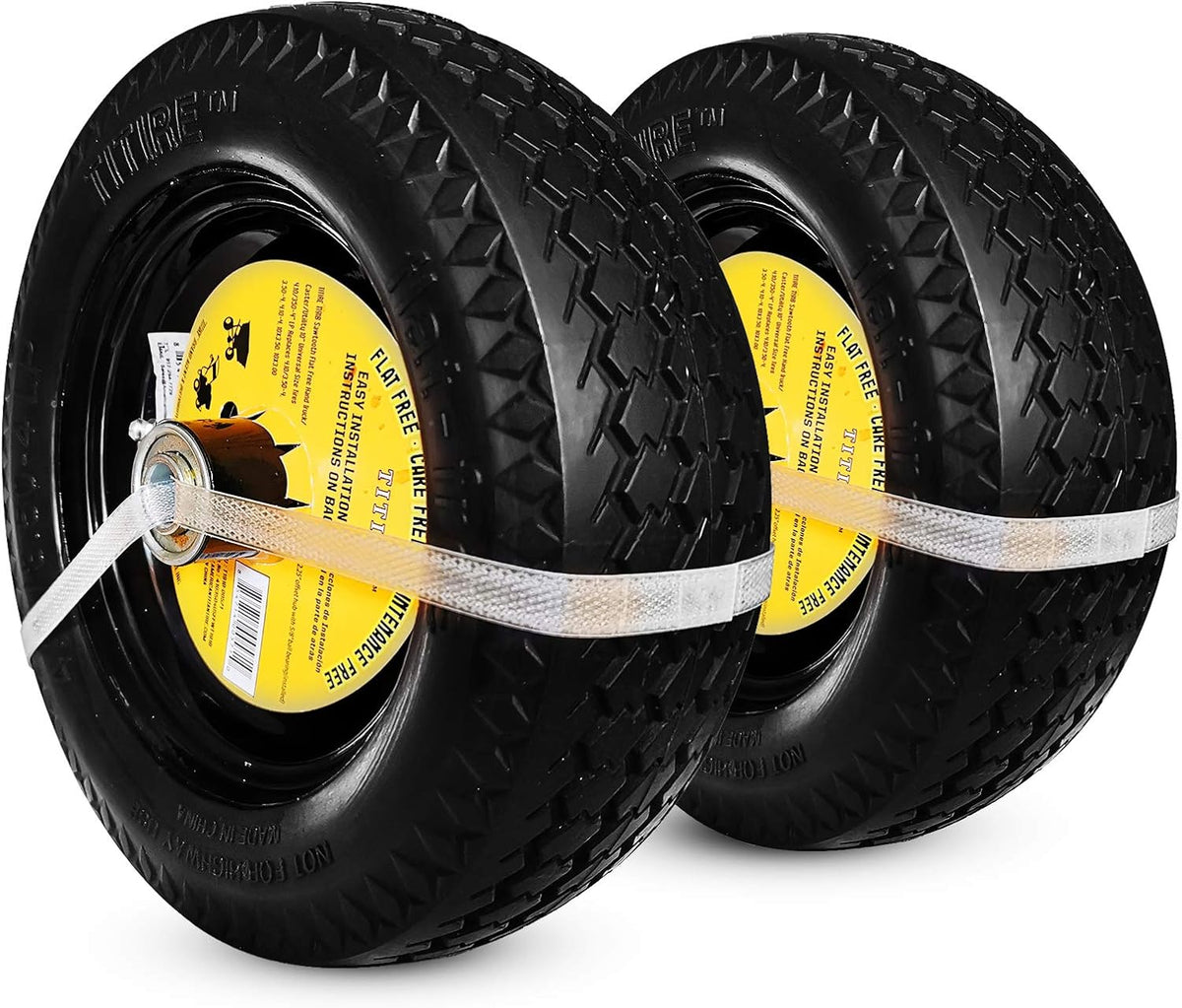 Flat Free Polyurethane Tires with Steel Rim Pack of 2 I928