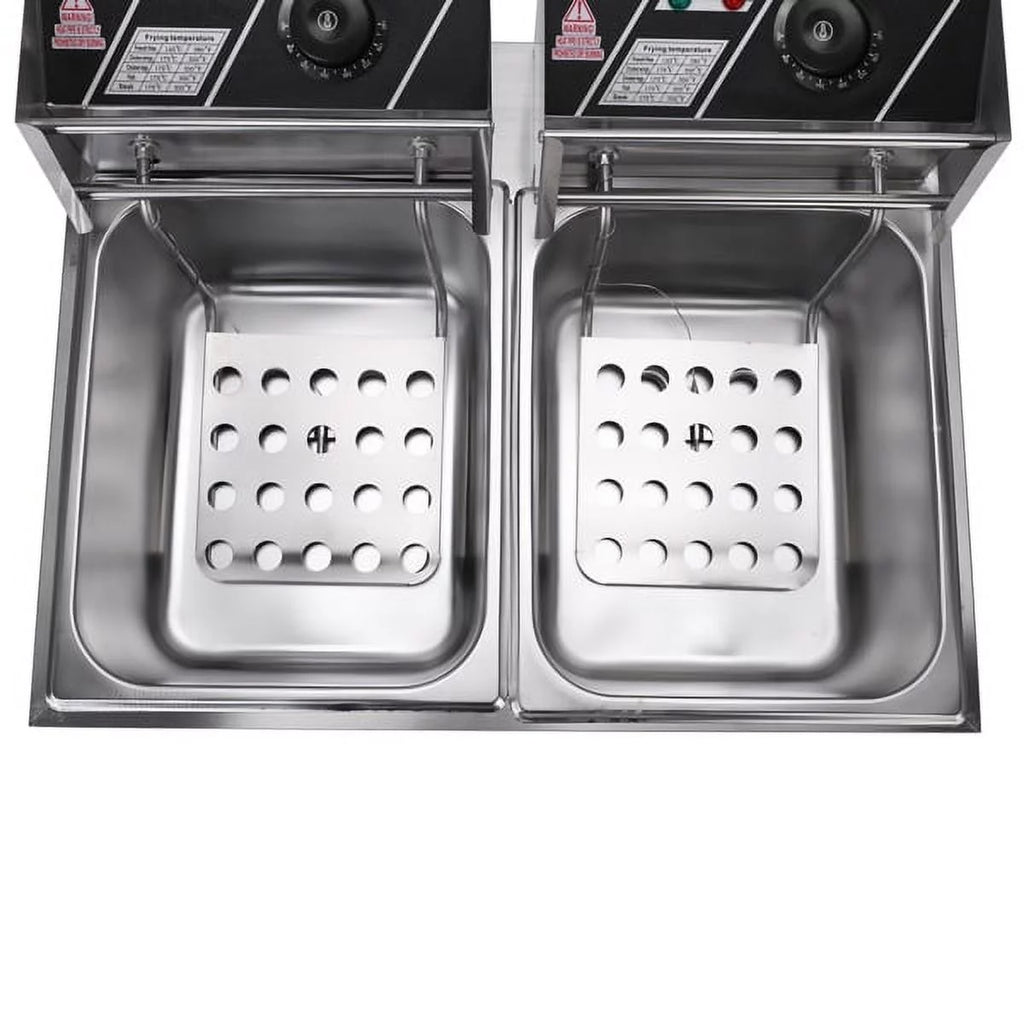 12L Stainless Steel Electric Double Tank Deep Fryer With Basket O977088
