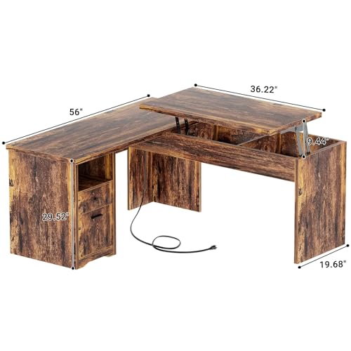 Black L Shaped Desk with Lift Top and Drawer Y27058