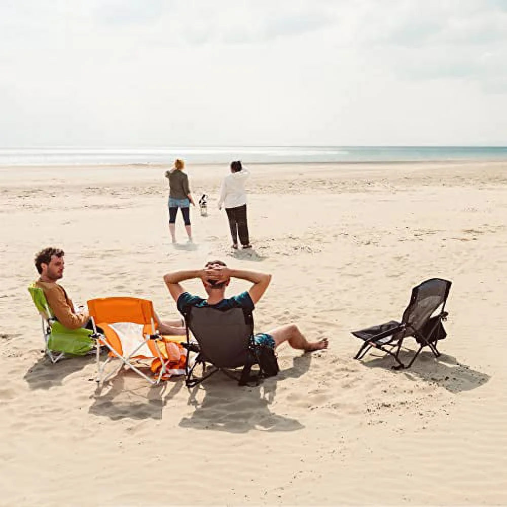 Low Beach Chair Folding Camping Mesh Back with Sling Strap Compact Heavy Duty 2 Pack Black E34741