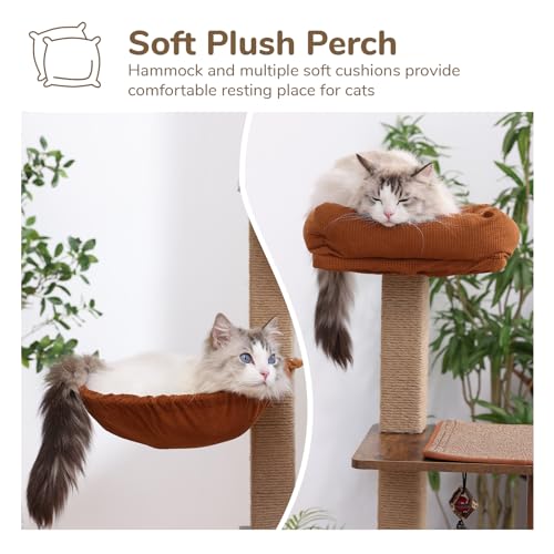 Brown Wood Cat Tree with Scratching Post W960432