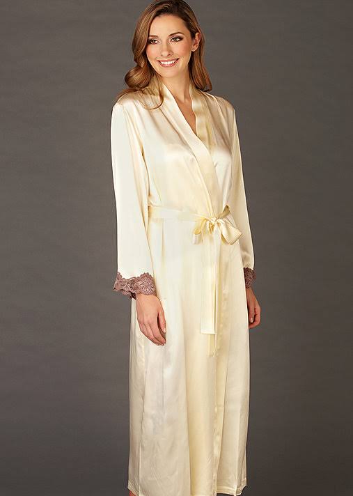Silk Robe, Pearl Toffee, L/xl, Long Silk Robe with Side Pockets N30304