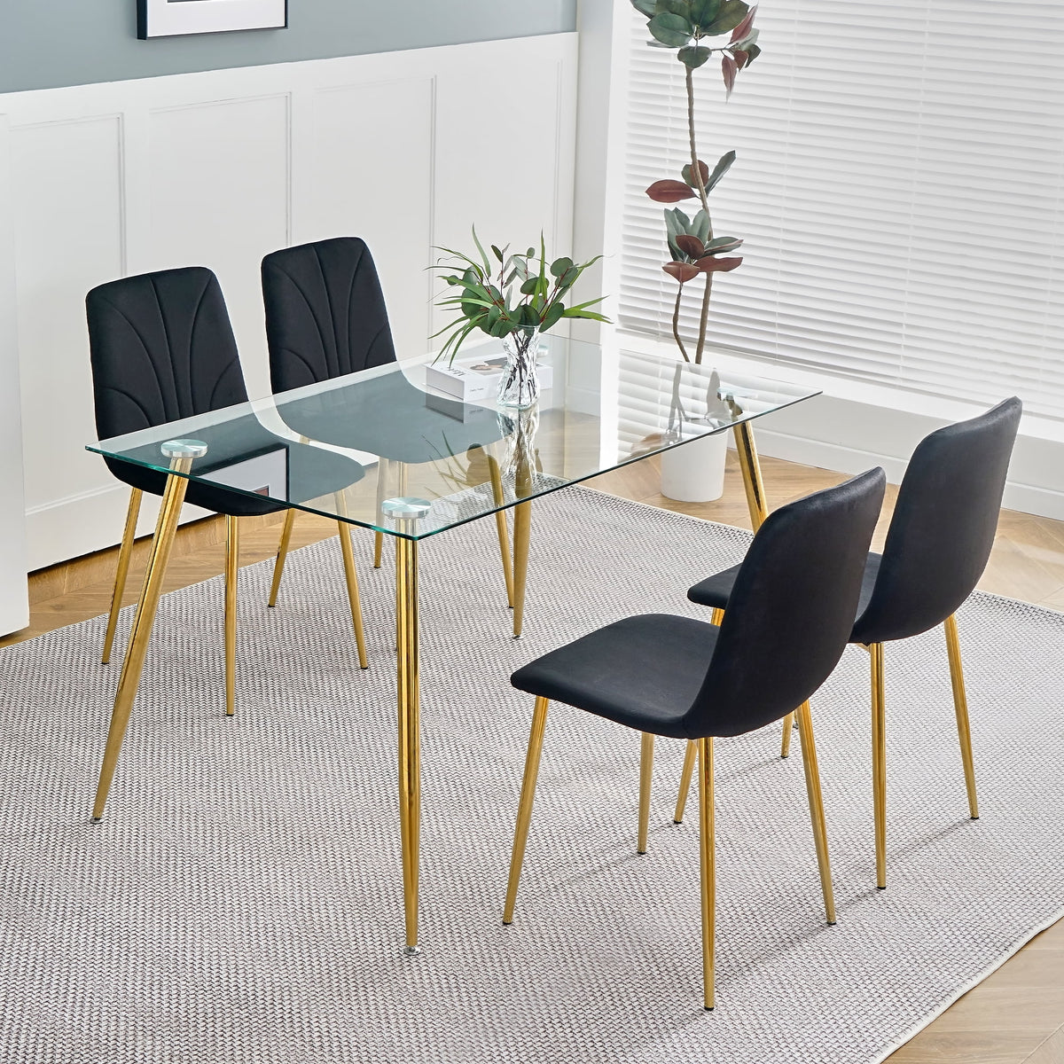 Black Dining Chair with Gold Metal Legs Set of 4 L647385