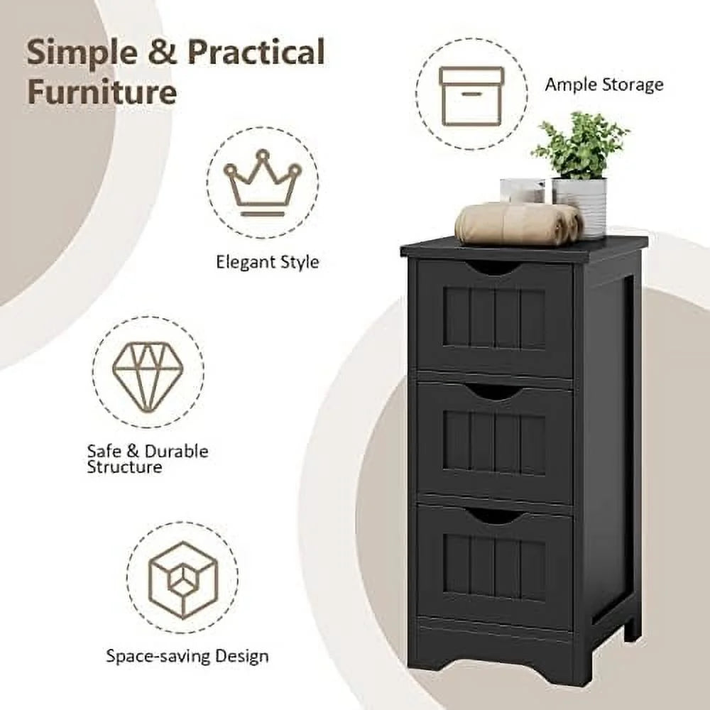 Black 3 Drawer Wooden Bathroom Cabinet K7135