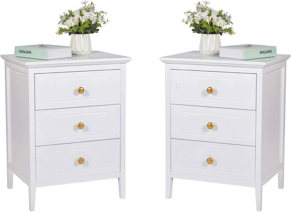 White 3 Drawer End Table 2 Set T419