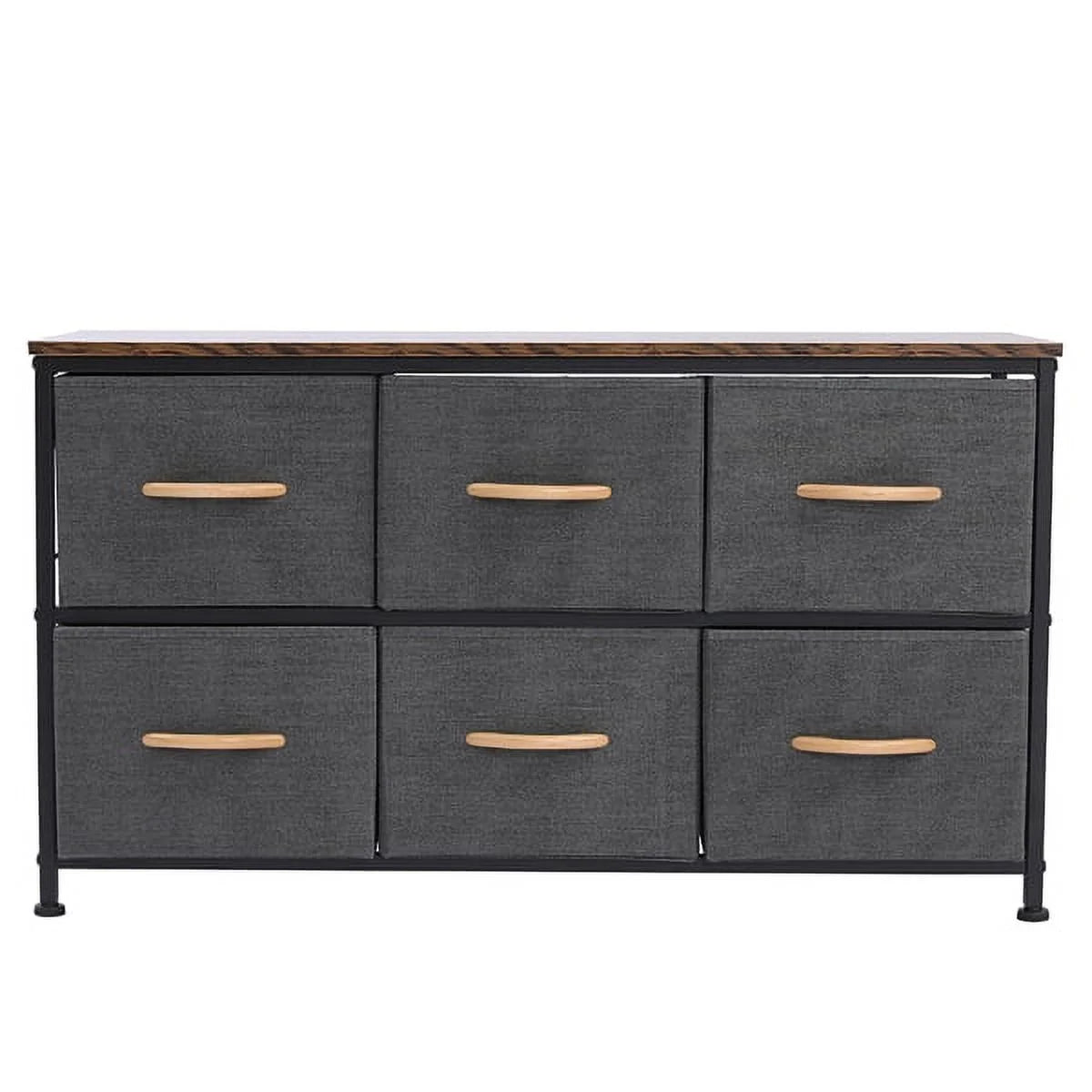 Gray 6 Drawer Fabric Dresser with Wooden Tabletop C5958