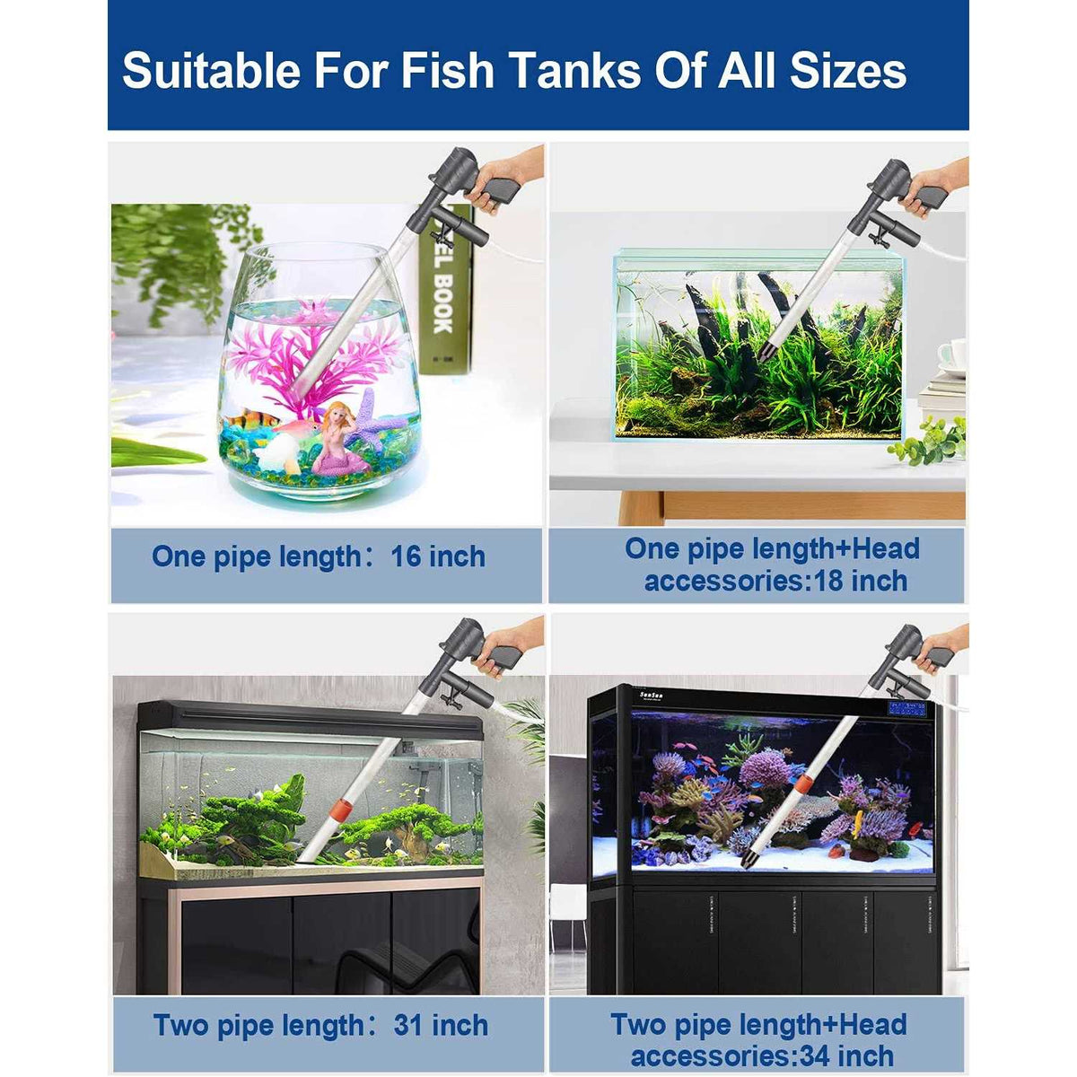 Aquarium Gravel Cleaner Vacuum with Thermometers Fish Net Kit S5285