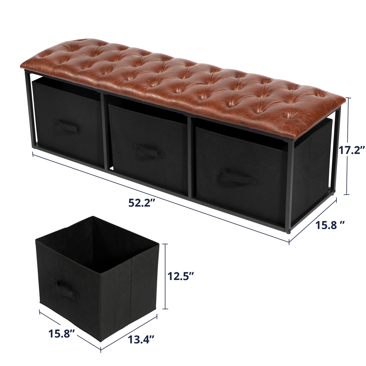 Brown Button Tufted Faux Leather Storage Bench C2204
