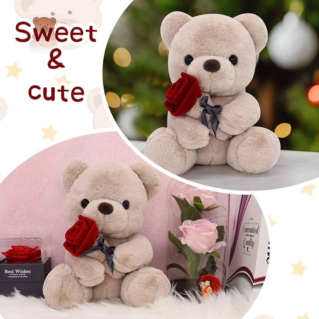 10 Inch Teddy Bear Plush Stuffed Animal with Rose V739