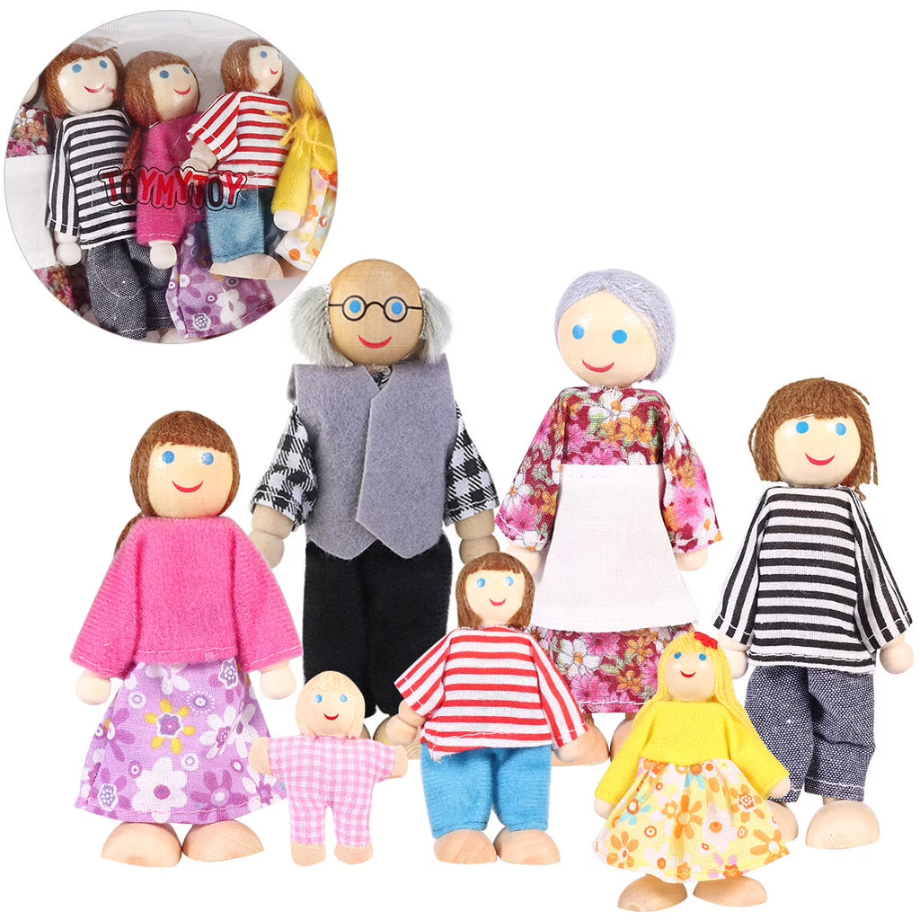 7 Pieces Wooden Dollhouse Family Set Mini People Figures X6485