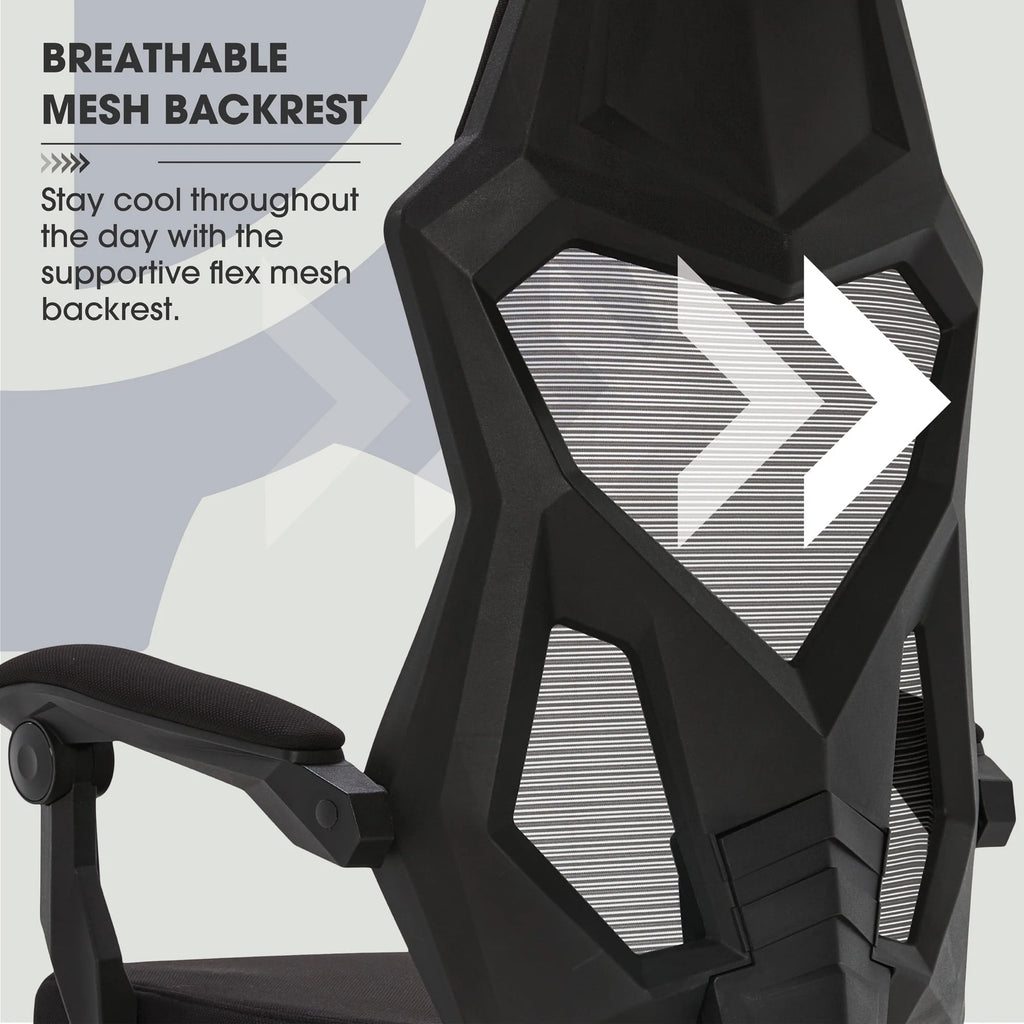 Black Fabric Gaming Office Chair with Extendable Leg Rest Q46634