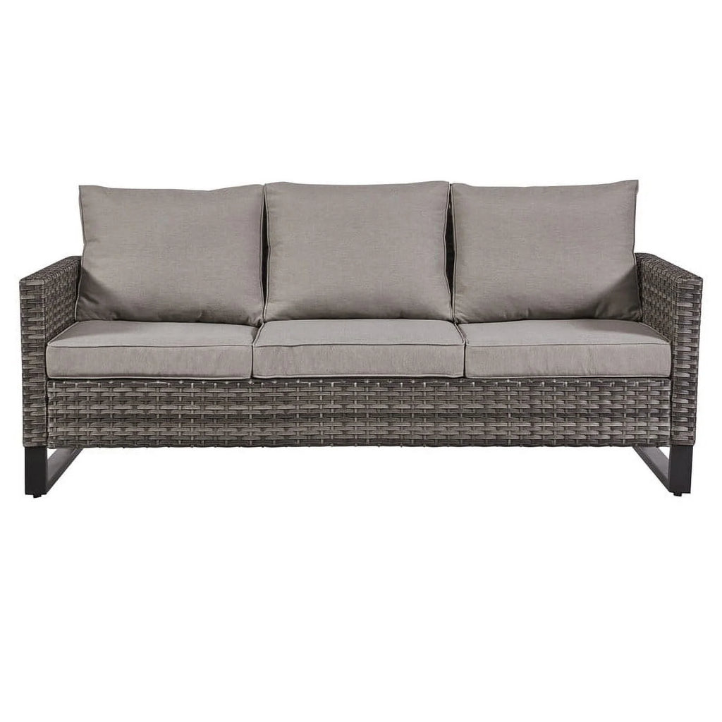 Gray 3 Piece Outdoor Patio Sectional Sofa Set with Cushioned Ottomans H847839