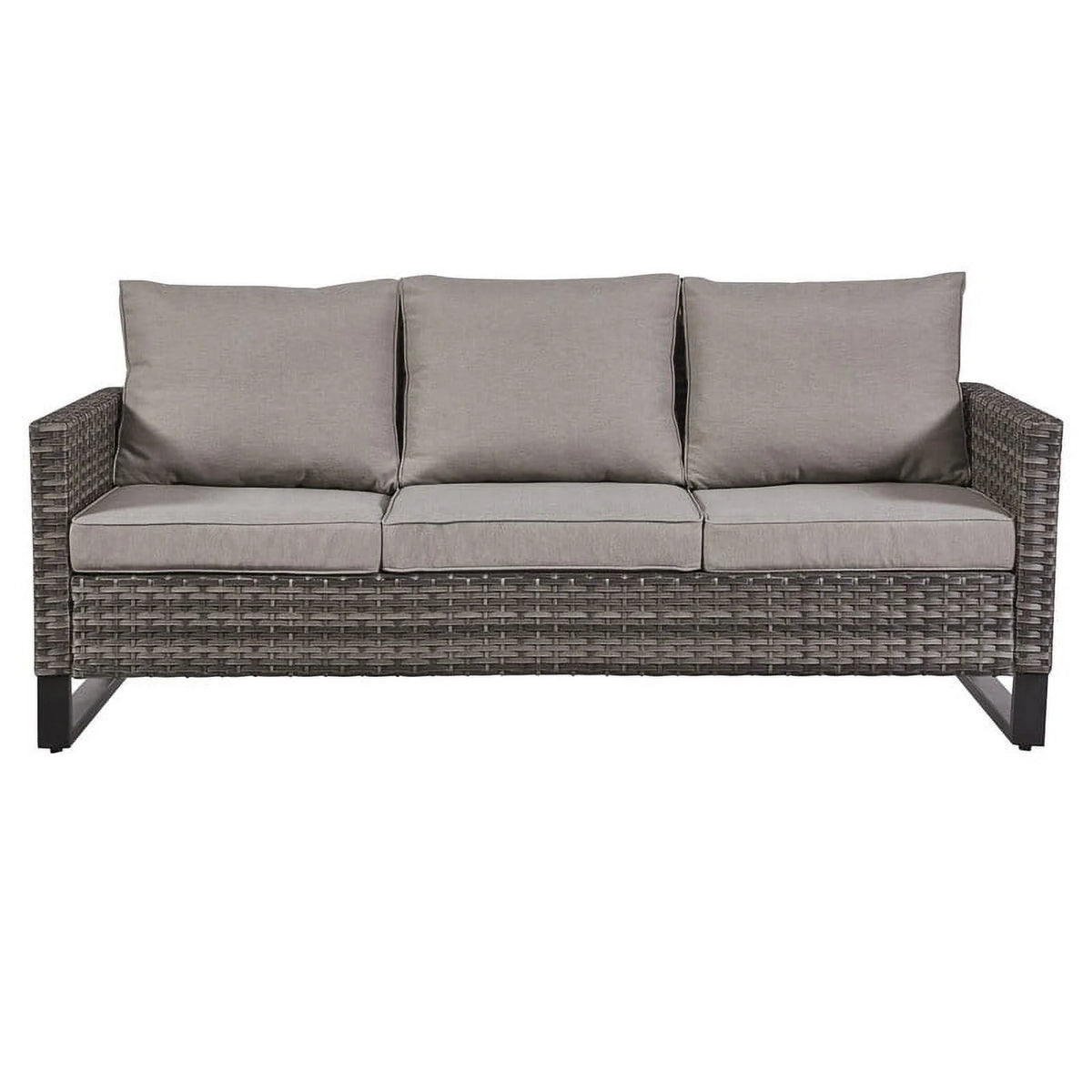 Gray 3 Piece Outdoor Patio Sectional Sofa Set with Cushioned Ottomans H847839