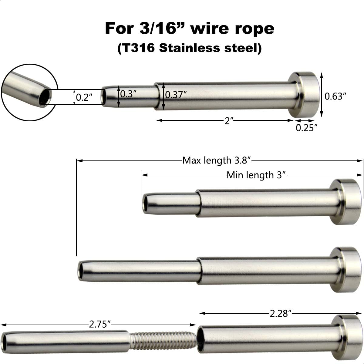 20 Pcs 3/16 Invisible Turnbuckle Kit, T316 Stainless Steel Cable Railing Hardware Kit D198387