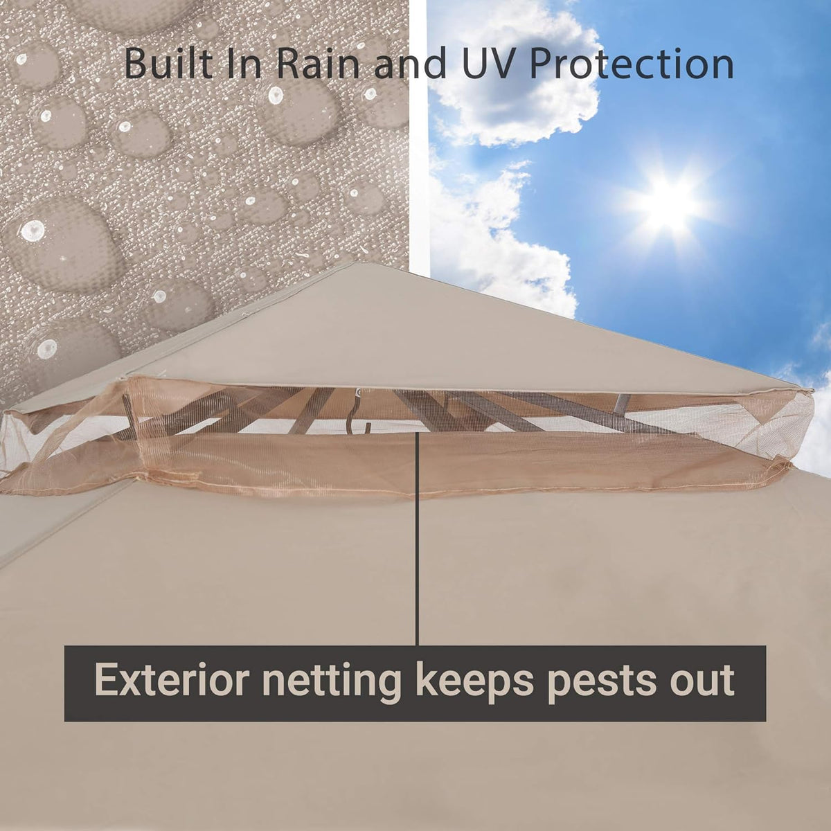 10x10 Outdoor Gazebo with Mosquito Netting Metal Frame Khaki C6646