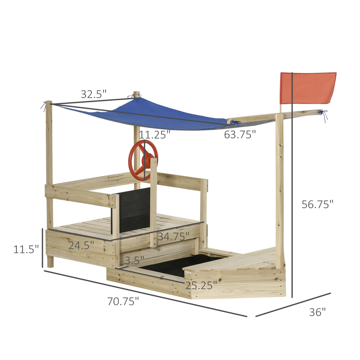 Natural Wood Kids Sandbox with Canopy Shade A379