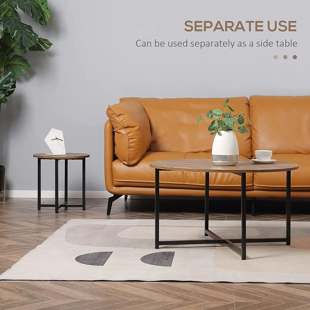 Set of 2 Round Coffee Table with Metal Frame X922015