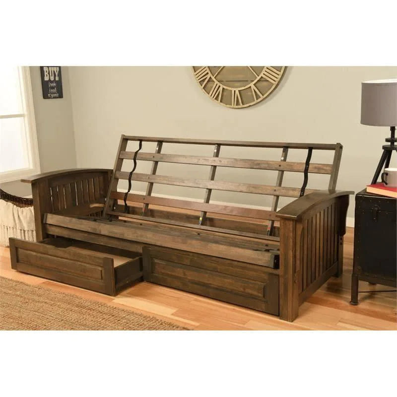 Queen Size Rustic Walnut Wood Storage Futon Frame W560679