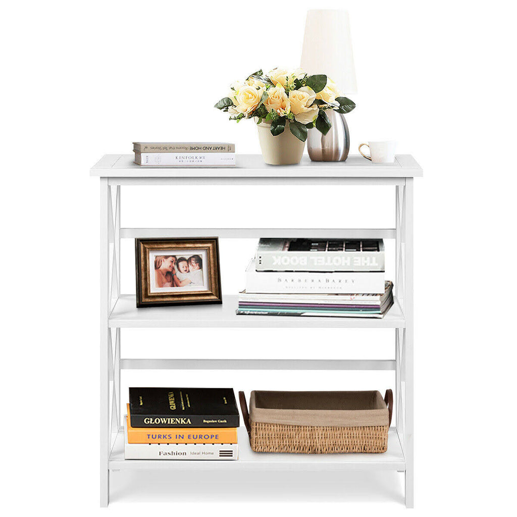 3-Tier White Wooden Open Shelf Bookcase O7471
