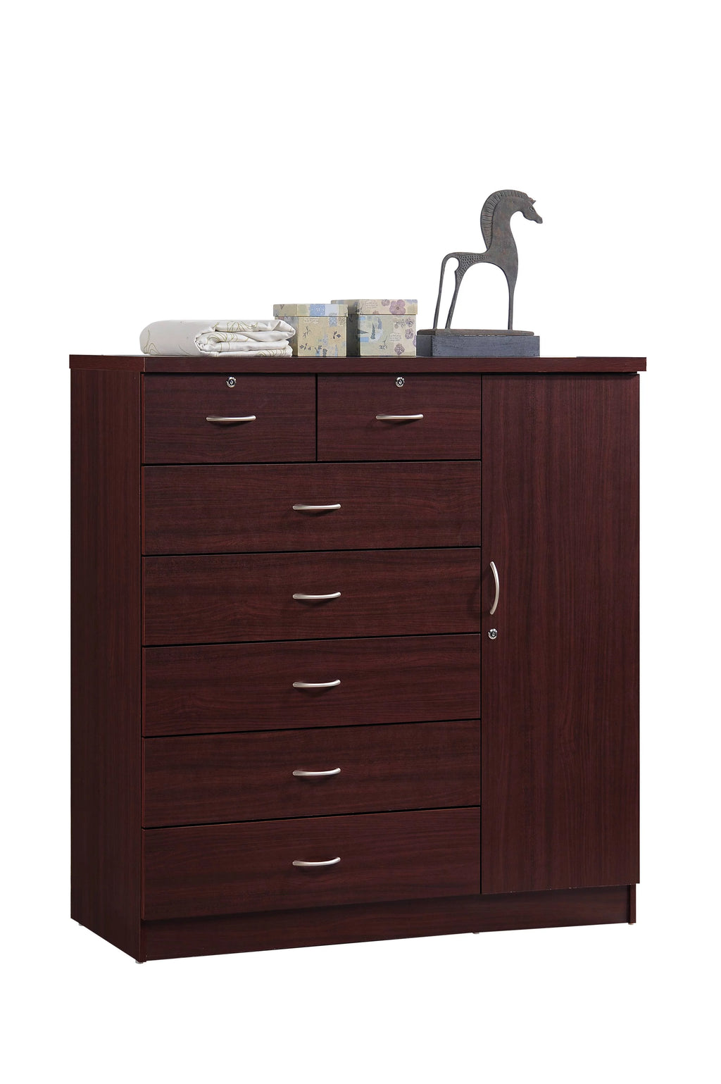 7 Drawer Dresser with Side Cabinet and 3 Shelves, Chocolate C9131