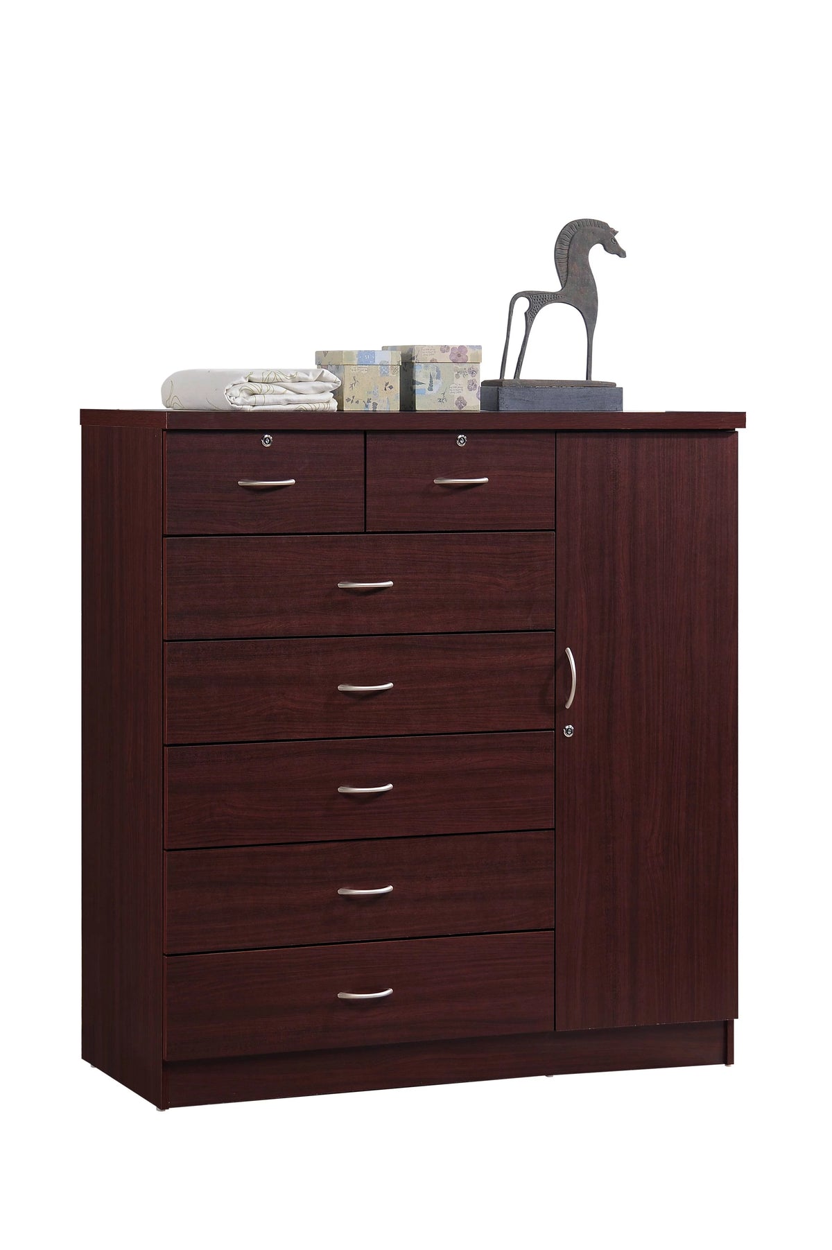7 Drawer Dresser with Side Cabinet and 3 Shelves, Chocolate C9131