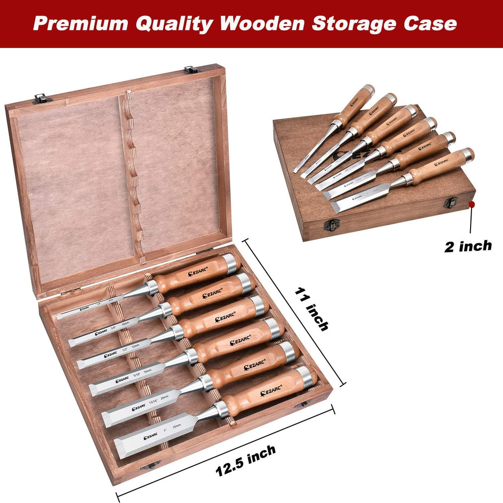 6 Pieces Wood Chisel Set with Wooden Case F971