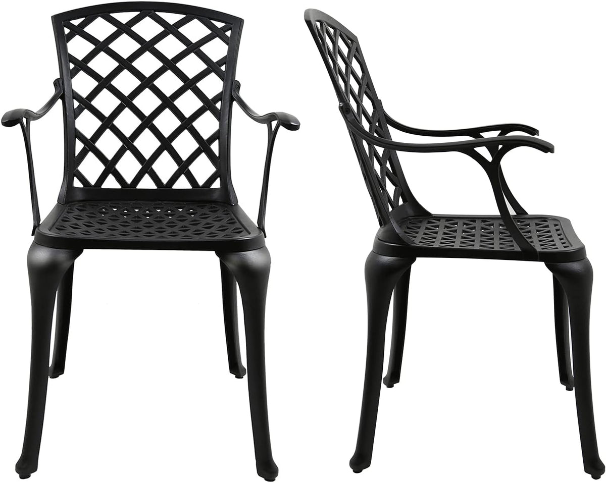 Black Cast Aluminum Outdoor Dining Arm Chairs, Set of 4 Y3555
