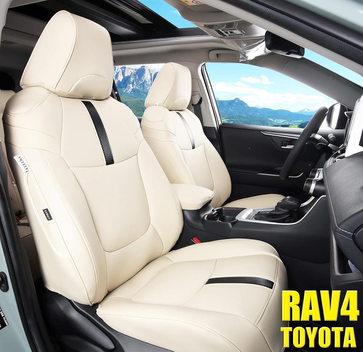 Wine Red Waterproof Faux Leather Seat Covers Full Set for Toyota RAV4 2019 2020 2021 B25297