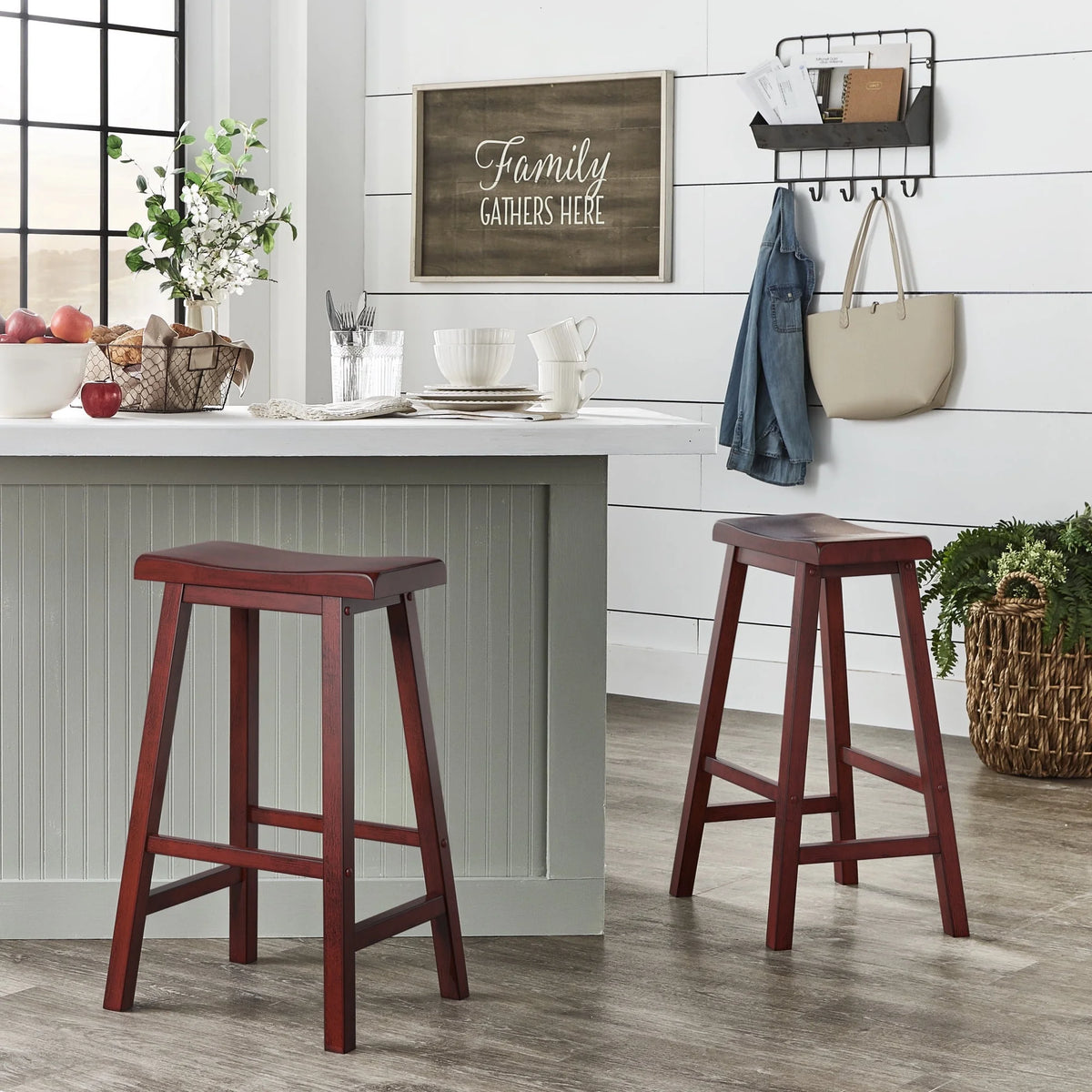 Antique Black 29-inch Backless Saddle Seat Bar Stools, Set of 2 T3719